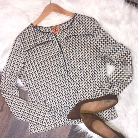 Tory Burch Tops - Tory Burch 100% silk blue tan checked blouse